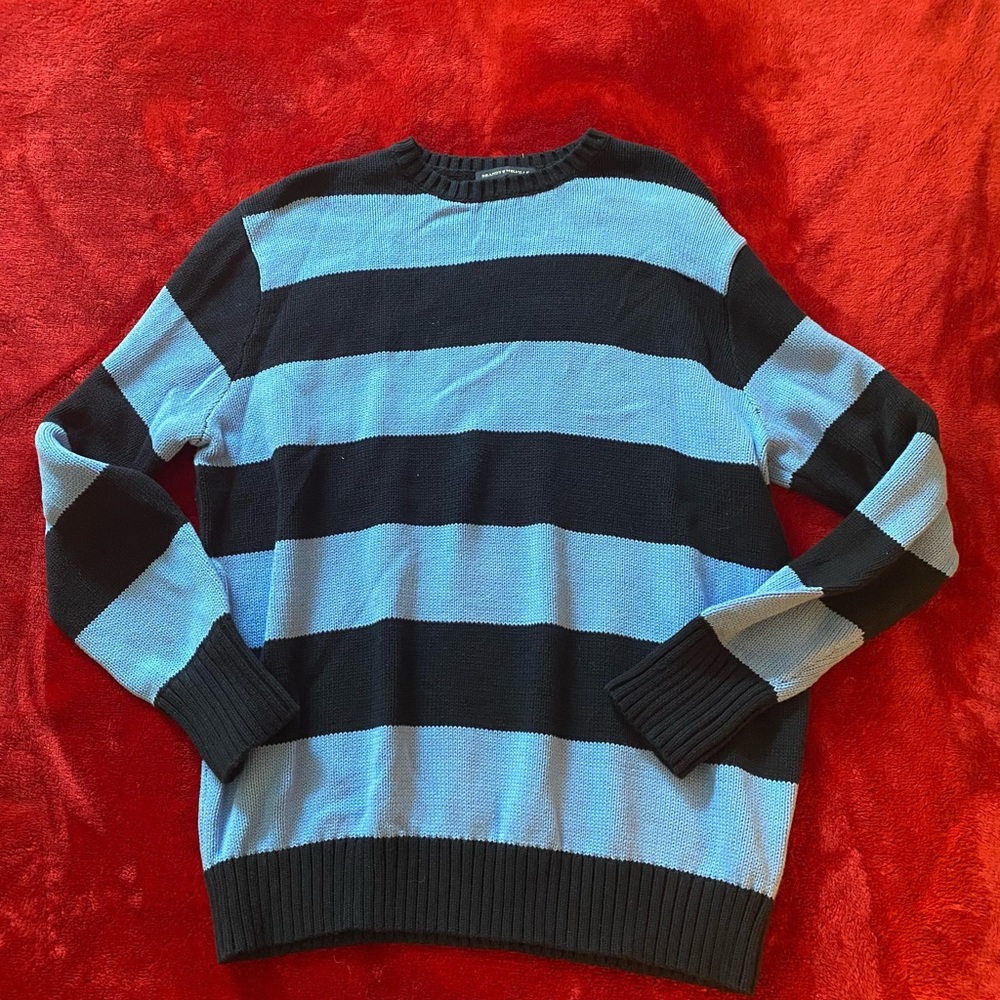 Brandy Melville Navy and Blue Striped Oversized Sweater